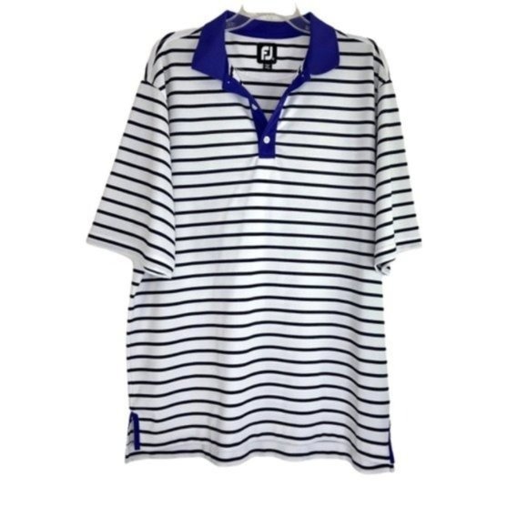 Footjoy Striped Short Sleeve Polo Blue White - Picture 1 of 4
